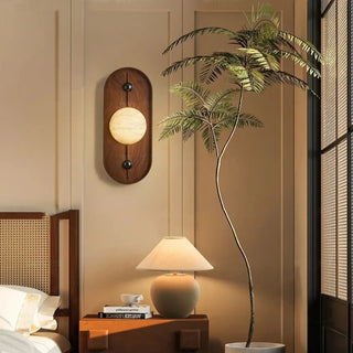 Oval wooden wall light E27 LED white ball shade natural