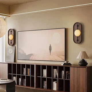 Wood oval wall sconce E27 LED white ball Scandinavian warm
