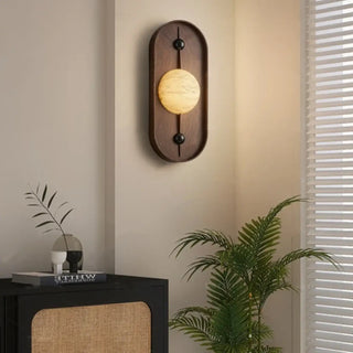 Beige wooden oval wall sconce E27 LED white ball IP20