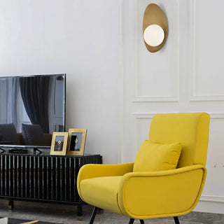 G9 oval gold sconce white ball diffuser – angle view