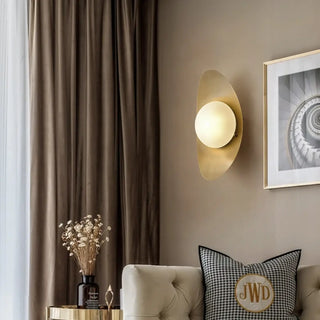 Modern oval bedroom wall sconce gold white – installed