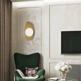 Gold aluminum oval wall light white globe – side view