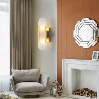 Art Deco brass stone wall sconce G4 gold – front view