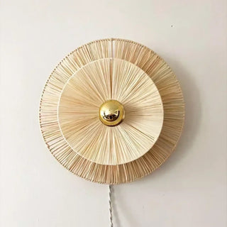 Woven straw wall sconce LED 7W beige boho 30cm