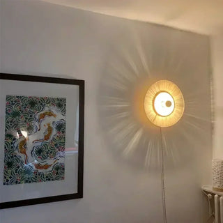 Yellow straw wall lamp woven natural fiber accent light