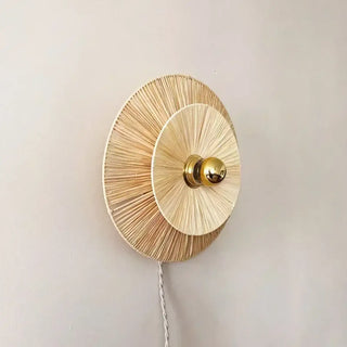 Natural fiber wall sconce close-up woven texture detail