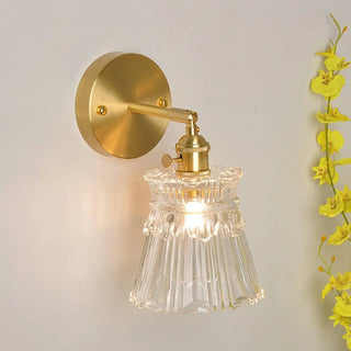 Handcrafted glass tulip sconce – gold metal close-up