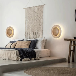 Stone wood wall sconce G9 installed modern room view
