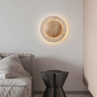 White stone wood wall light 25cm dimmable side view