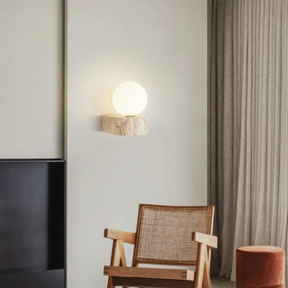 Natural stone and white glass ball wall sconce G9 – white indoor wall light