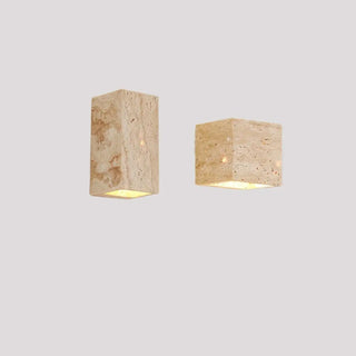 Square travertine minimalist wall sconce top view