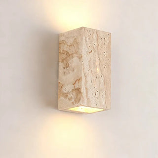 Square travertine stone minimalist wall sconce – front view
