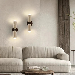 Stone wall sconce wood support LED IP65 installed view