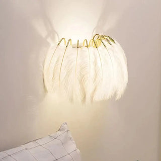 Natural feather wall light E27 oval 20x32cm white gold