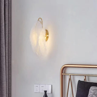 White feather wall sconce E27 IP65 Art Deco gold base