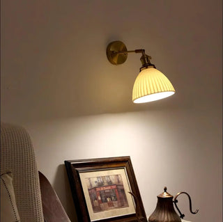 Vintage gold white wall sconce E27 pleated shade acrylic