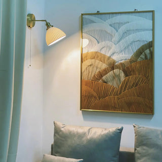Vintage pleated shade wall sconce E27 gold white aluminium acrylic