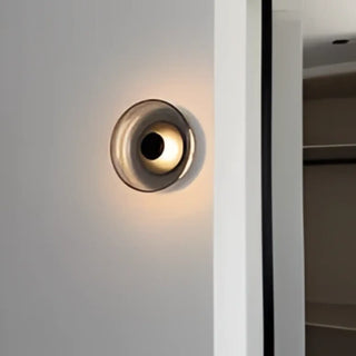 Retro glass wall sconce E14 black – round vintage industrial front view