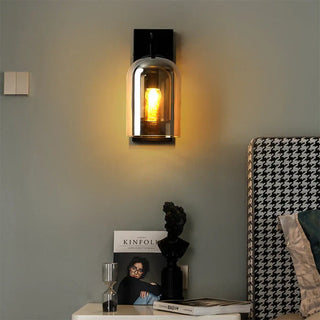 Amber glass retro wall lamp black bracket – vintage warm light