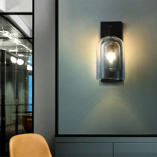 Clear glass retro wall sconce – black metal bracket side angle