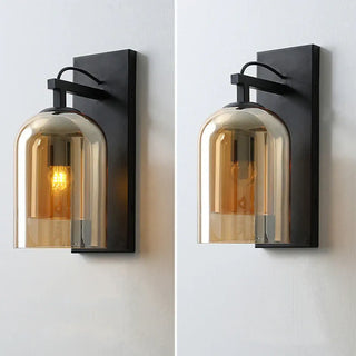 Black metal bracket retro glass sconce – installed interior view