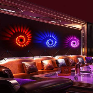 Spiral RGB LED wall sconce blue ambient close-up