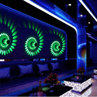 Spiral RGB wall sconce installed – color changing mode