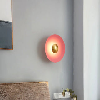 Round G9 dimmable wall sconce in pink metal 30cm – front view