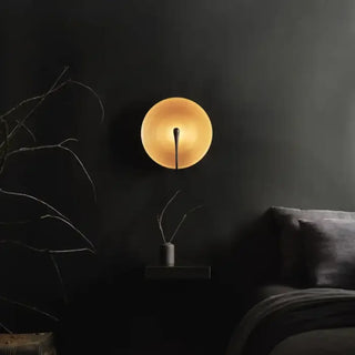Brown metal wall light side view 35cm disc round