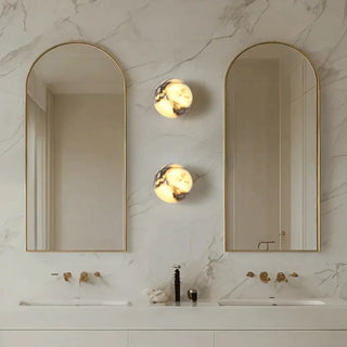 Marble round sconce installed – living room IP65 warm ambient light