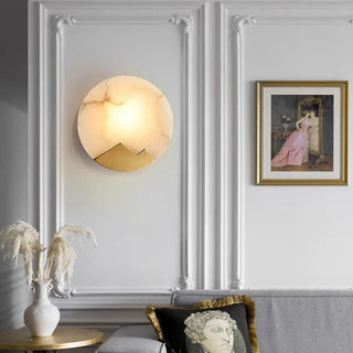 Marble effect round wall sconce E14 – gold bracket Ø20cm