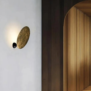 Round gold LED wall sconce side angle profile detail