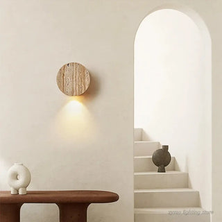 VOLCA round LED wall sconce volcanic stone effect beige