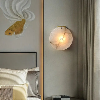 Round marble wall sconce G9 white with gold bracket 30cm – front
