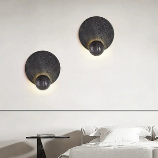 Volcanic stone sconce installed – contemporary bold wall accent light