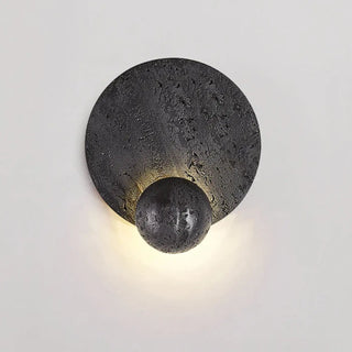 Volcanic stone wall sconce LED 6W black – 23cm round modern front view