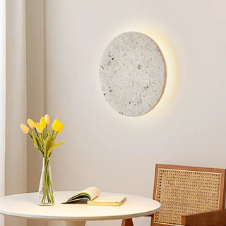 Beige natural stone wall sconce G4 round S – 23cm modern front view