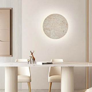 Stone wall sconce close-up – beige natural texture G4 LED round