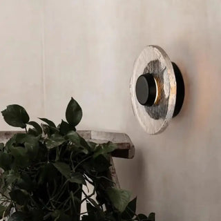 TEXTU round textured glass wall sconce matte black