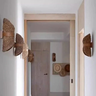 Brown bamboo wall light E27 15x30cm Scandinavian