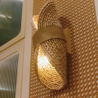 Bamboo rattan sconce close-up texture E27