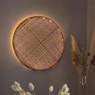Bamboo rattan wall lamp E27 LED IP65 wabi-sabi outdoor terrace