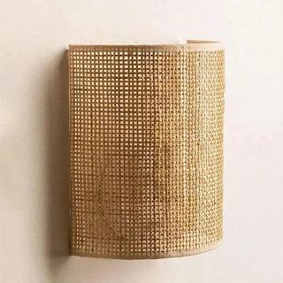Rattan bamboo round wall sconce E27 LED natural boho woven
