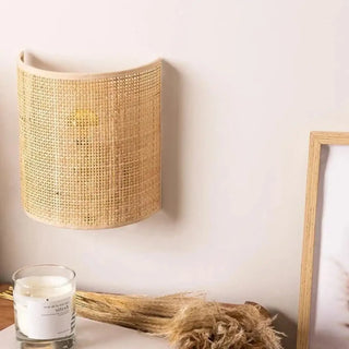 Natural bamboo rattan wall lamp E27 10W woven boho living room