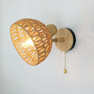 Rattan beige wall sconce E27 with integrated switch – natural woven wall light