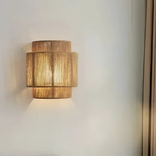 Rattan wall light side view E27 23cm warm 3000K