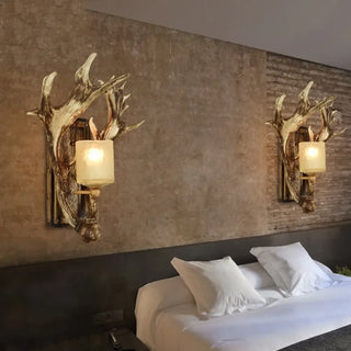 Deer antler frosted glass lamp – rustic vintage brown