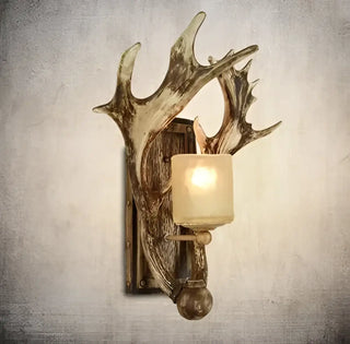 Vintage deer antler wall lamp – frosted glass brown
