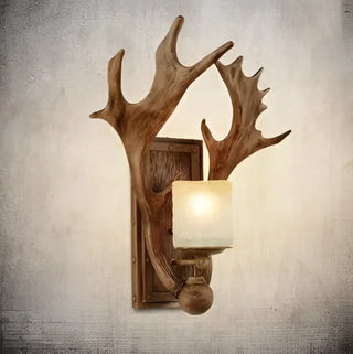 Frosted glass deer sconce – antler resin warm LED