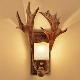 Brown rustic deer wall light – resin glass art deco